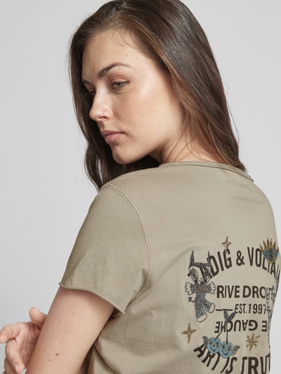 Zadig & Voltaire T-shirt z kołnierzem z lamówką model ‘TUNISIEN’ Ziemisty brązowy 3