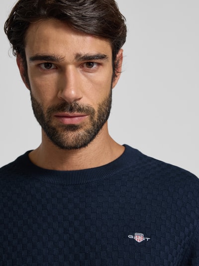 Gant Strickpullover mit Rundhalsausschnitt und Logo-Stitching Dunkelblau 3
