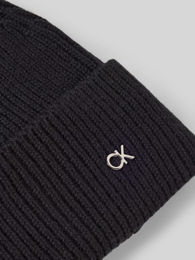 CK Calvin Klein Czapka beanie z mieszanki wełny i kaszmiru z aplikacją z logo Czarny 2