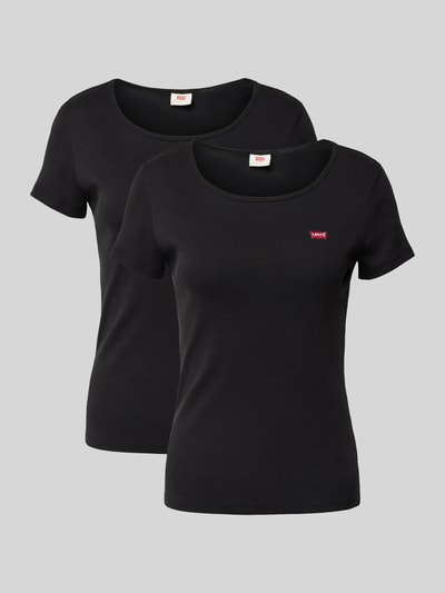 Productfoto, zwarte T-Shirt met geribde ronde hals in 2-pack van Levi's®, pure katoen, regular fit, label-stitching, ruglengte 55 cm, maat S, dames