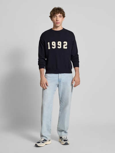 REVIEW Strickpullover mit gerippten Abschlüssen Marine 1