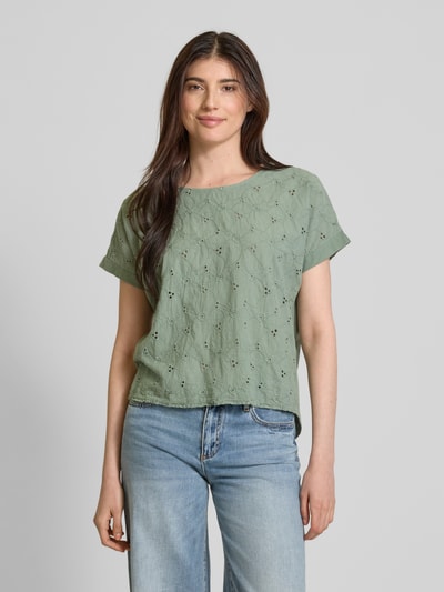 ZABAIONE T-shirt met structuurmotief Kaki - 4