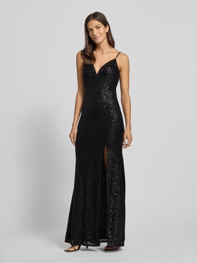Luxuar Abendkleid mit Pailletten und Gehschlitz Black 1