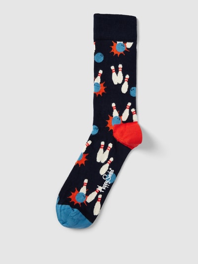 Happy Socks Sokken met all-over motief, model 'Bowling' Donkerblauw - 1