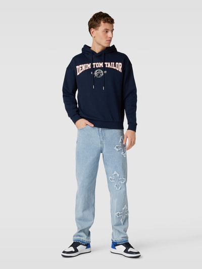 Tom Tailor Denim Hoodie met labelprint Donkerblauw - 1