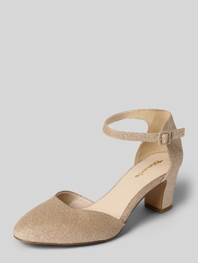 Productfoto, Pumps im schimmernden Design van Tamaris met spitse neus, riempje met gesp, blokhak, gladde zool, goudkleurig, maat 40 context.