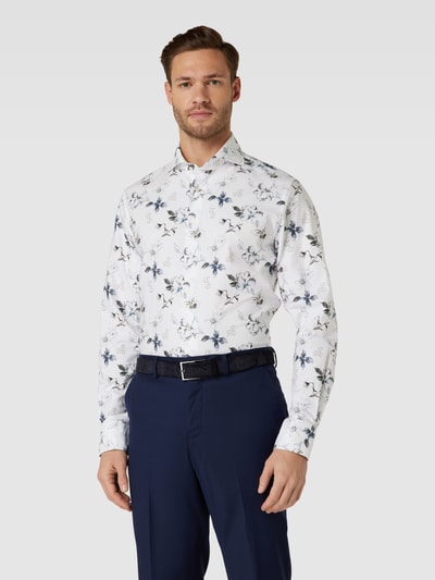 Profuomo Slim fit zakelijk overhemd met all-over bloemenprint Wit - 4