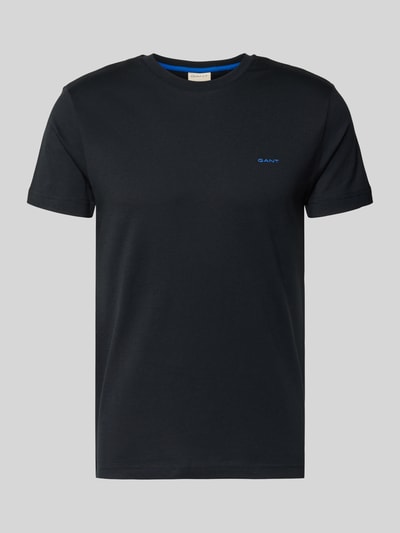 Produktfoto, T-Shirt mit Label-Detail van Gant, zwart, rechte fit, ronde hals, zuivere katoen, ruglengte maat M 70 cm