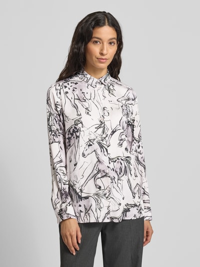Milano Italy Regular fit blouse van viscose in all-over look Lichtgrijs - 4