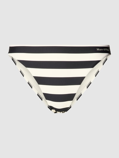 Produktfoto, Bikinihose mit Streifenmuster von Marc O’Polo, schwarz-weiß, eng anliegend, elastischer Material-Mix, Label-Detail sichtbar