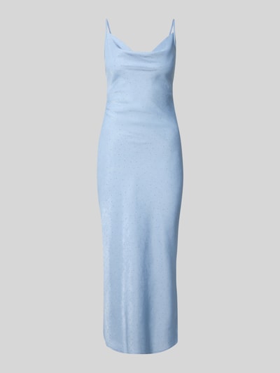 Productfoto, Slim Fit Midikleid met Viskose-Aandeel Model 'Lina' van GUESS, Materiaalmix met viscose, all-over strass-steentjes, Spaghettibandjes, lichtblauw, gladde glanzende textuur