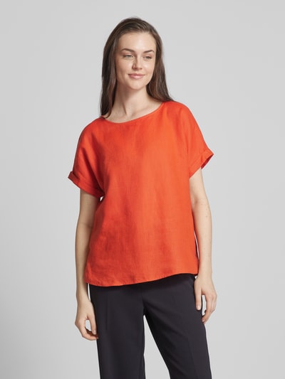 Christian Berg Woman Blouseshirt van linnen met ronde hals Terracotta - 4