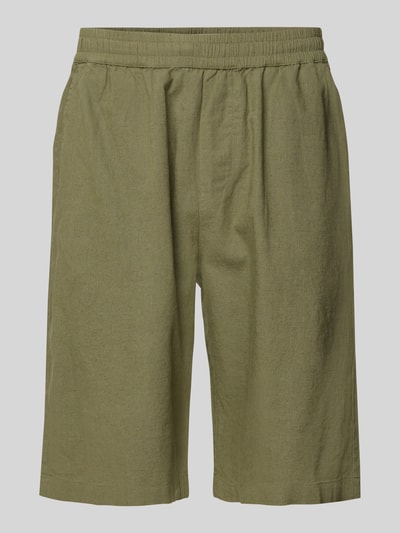 Wood Wood Regular Fit Leinenshorts mit elastischem Bund Modell 'enoch' Oliv 2