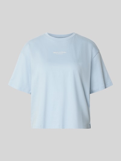 Produktfoto, Boxy Fit Pyjama-Oberteil aus reiner bawełna od Marc O'Polo, efekt: jednolity kolor, nadruk z logo, okrągły dekolt, krótki rękaw, wykończenie z bocznymi rozcięciami