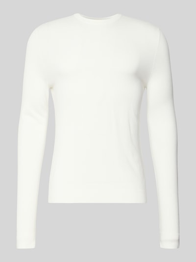 Produktfoto, weißer Regular Fit Strickpullover aus Viskose-Mix Modell 'SAN CODY-CV' von HUGO, unifarben, Crew Neck, gerippte Abschlüsse.