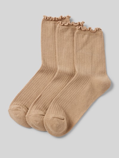 Pieces Socken mit Baumwoll-Anteil und Rüschen Modell 'CAFIA' Beige 1