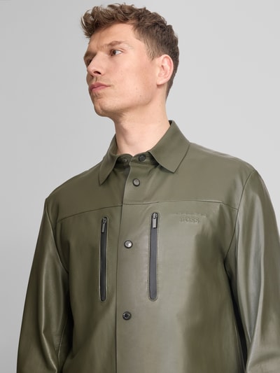 BOSS Green regular fit leren jack van echt lamsleer model 'LH_PS SPIRIT70 ST' - Porsche x BOSS Olijfgroen - 3