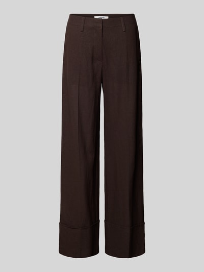 Produktfoto, Hose aus Leinen-Viskose-Mix Modell 'Ottavie' von mbyM in Dunkelbraun mit Bügelfalten und Wide Leg, Damen, Bundweite 39 cm, Innenbeinlänge 81 cm, Größe S, glatte Stoffstruktur
