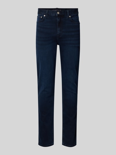 Produktfoto, Slim Fit Jeans aus Baumwoll-Mix von Tommy Hilfiger in dunkler Melange-Optik, 5-Pocket-Design, Denim, Label-Patch, Knopf-Reißverschluss