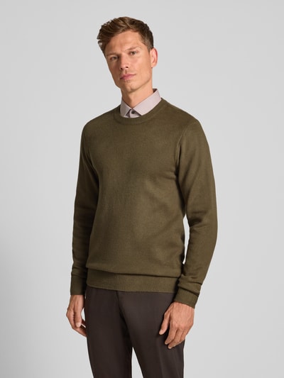 Casual Friday Regular fit gebreide pullover met ronde hals, model 'Heine' Olijfgroen - 4