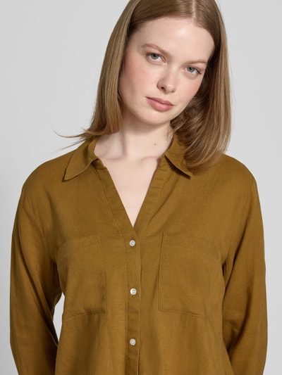 Tom Tailor Regular fit blouse met lange mouwen van een mix van linnen en viscose Olijfgroen - 3