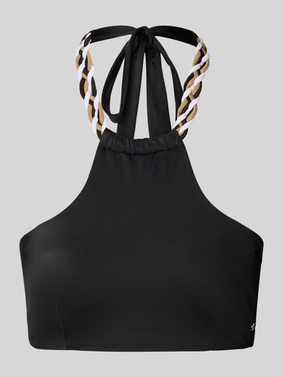 Produktfoto, Bikini-Oberteil mit Flechtoptik-Detail Modell 'BRALETTE_BOSS BRAID' von BOSS, schwarz, Neckholder, Klickverschluss, Logo-Applikation aus Metall
