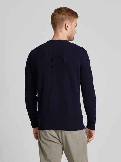 Manuel Ritz Wollpullover mit Label-Patch Marine 5