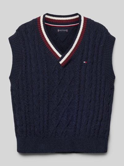 Tommy Hilfiger Teens Sweter z dekoltem w serek model ‘GLOBAL’ Granatowy 1