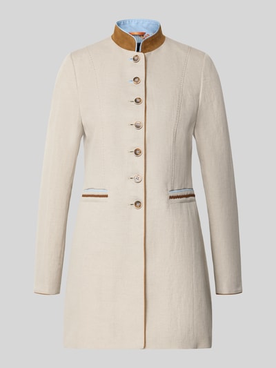 White Label regular fit lange jas van viscosemix met opstaande kraag Beige - 2