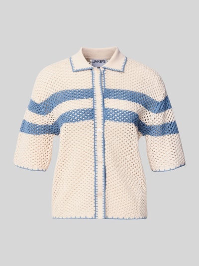 Produktfoto, Cardigan mit Polokragen und 1/2-Arm von Jake*s Casual, kremowy z niebieskimi paskami, bawełna, prosty krój, tekstura siateczki