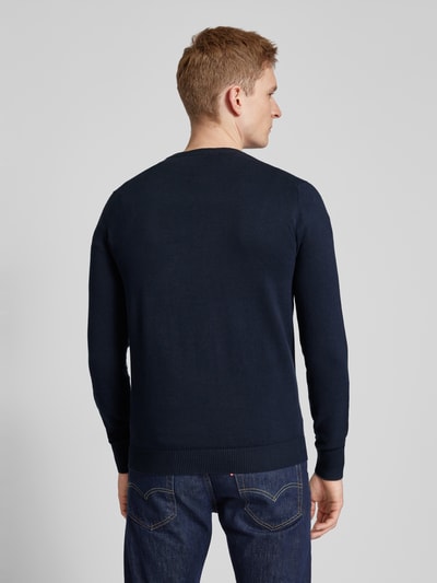 Bruun & Stengade Gebreide pullover met geribde ronde hals, model 'JUPITER' Donkerblauw - 5