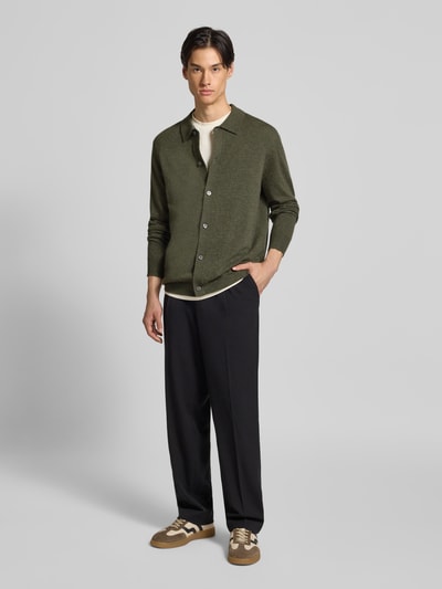 Christian Berg Men Strickjacke aus Baumwoll-Kaschmir-Mix Oliv Melange 1