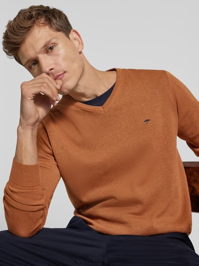 Fynch-Hatton Gebreide pullover met labelstitching Hazelnoot - 3