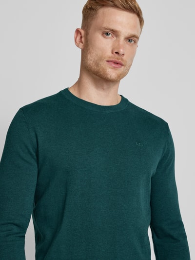 Tom Tailor Gebreide pullover met labelstitching, model 'BASIC' Donkergroen - 3