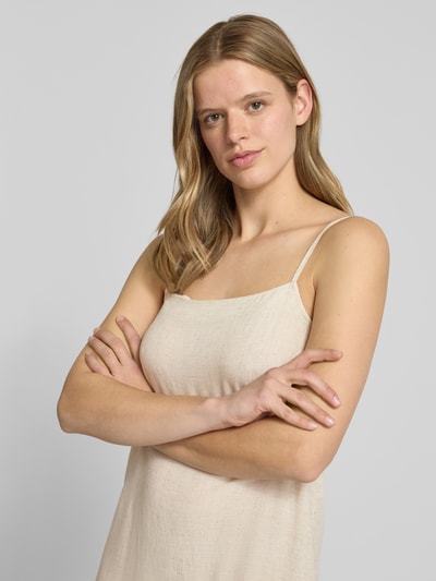 PIECES Rozkloszowana sukienka mini z mieszanka wiskozy i lnu model 'PIA' Beżowy 3