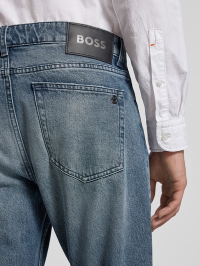 BOSS Orange Jeansy o kroju slim fit z detalem z logo model ‘Troy’ Ciemnoniebieski 3