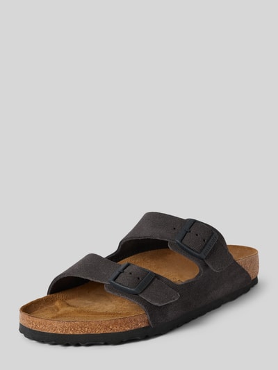 Birkenstock Klapki skórzane z szerokimi paskami model ‘Arizona’ Średnioszary 1