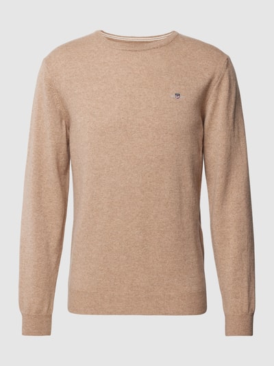 Gant Strickpullover mit Label-Stitching Sand Melange 1