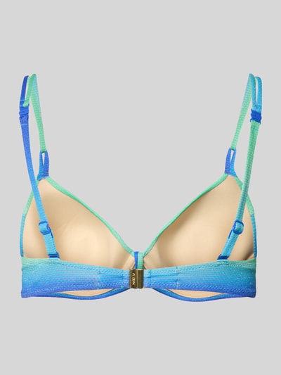 Frauenmodel trägt Bikini Oberteil mit Ziersteinbesatz Modell 'Nusa Dua' von Marie Jo, Elastischer-Material-Mix, Hakenverschluss, Verstellbare Träger, Nahaufnahme Oberkörper.