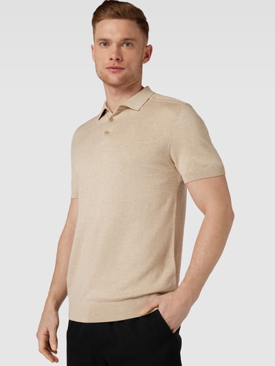 SELECTED HOMME Koszulka polo z krótką listwą guzikową model ‘BERG’ Beżowy melanż 3