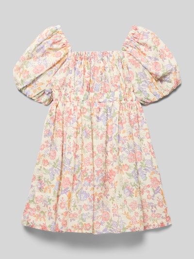 Produktfoto, Kleid mit Karree-Ausschnitt und Puffärmeln von Mayoral aus reiner Baumwolle, A-Linie, florales Muster in Pastellfarben