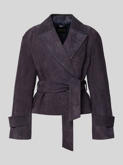 Marc Cain Lederjacke mit Bindegürtel Taupe 1