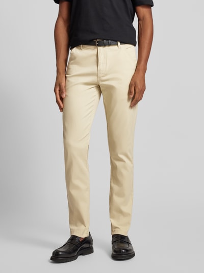 Lindbergh Clasic stretch fit chino met riem Zand - 4