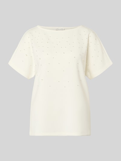 Produktfoto, T-shirt met ronde hals en parels van Christian Berg Woman, materiaalmix met modal, relaxed fit, dames, wit