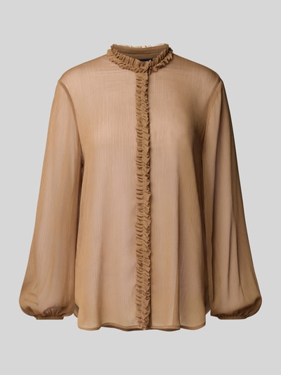 Luisa Cerano Semitransparente Bluse mit Rüschen Camel 2