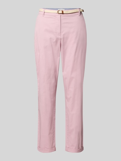Produktfoto, Casual Fit Chino mit Baumwoll-Anteil von Christian Berg Woman in Rosa mit Gürtel, Knopf-Reißverschluss, verkürzt, glatte Struktur