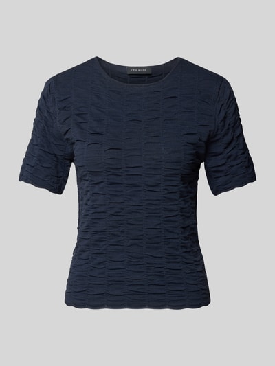 Produktfoto, Slim Fit T-Shirt aus Viskose-Mix Modell 'NATACHA' von Cph Muse, dunkelblau, Strukturmuster, kurzes Design, Kurzarm
