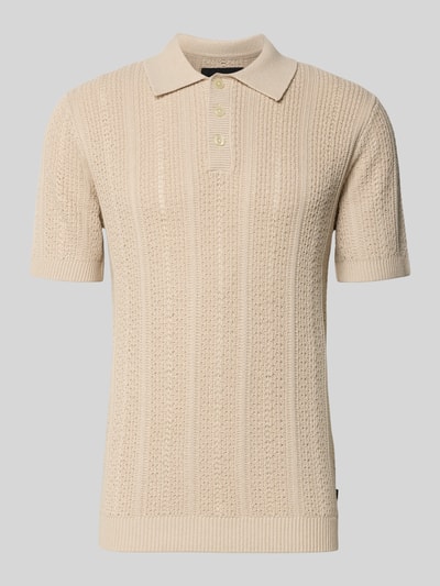 Produktfoto, Slim Fit Poloshirt mit Knopfleiste von Jack & Jones Premium aus Baumwoll-Mix in Beige mit strukturierter Oberfläche und Polokragen.
