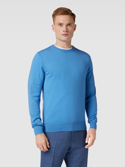 Tommy Hilfiger Tailored Sweter z dzianiny z wełny lana model ‘MERINO’ Królewski niebieski 4