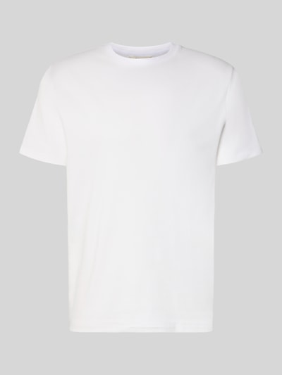 Produktfoto, weißes SELECTED HOMME Regular Fit T-Shirt aus Baumwoll-Mix Modell 'SPENCER' mit feinen Streifen und Rundhalsausschnitt, unifarben